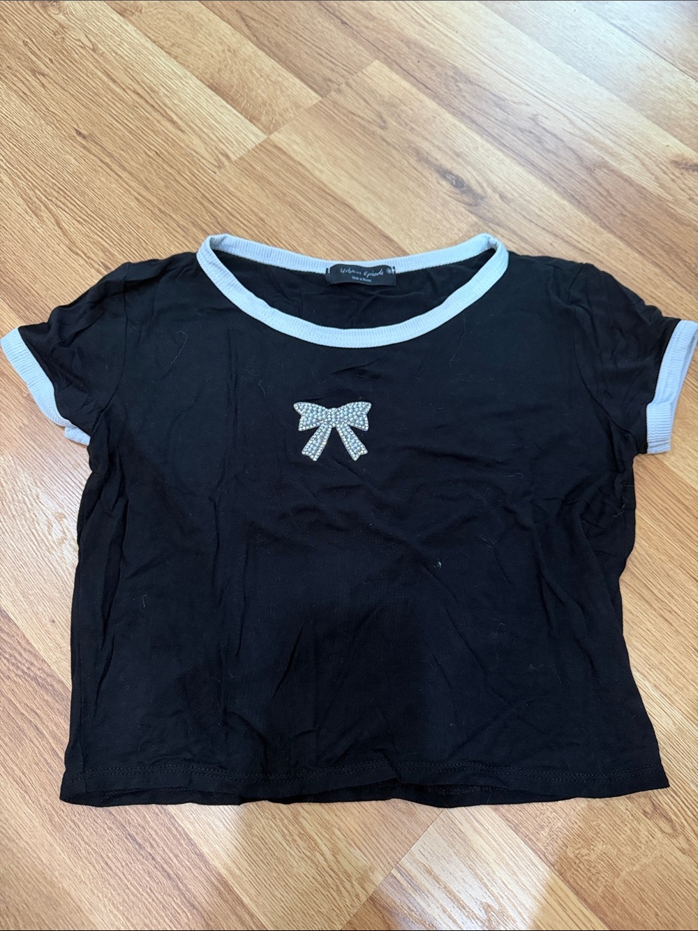 Urban Episode Black Ringer Tee with Silver Bow Accent - Kids